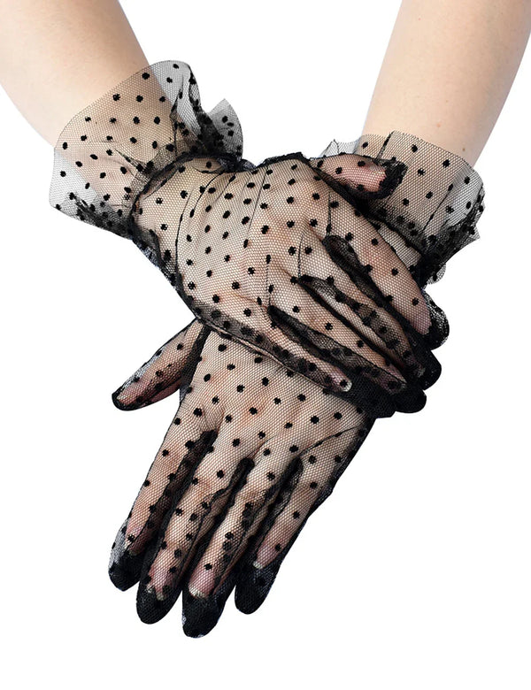 Black Sexy Mesh Gloves With Polka Dots - LushIntimate 