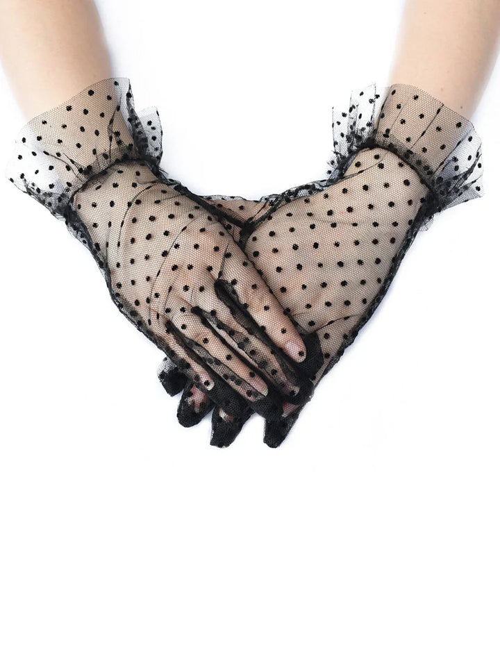 Black Sexy Mesh Gloves With Polka Dots - LushIntimate 
