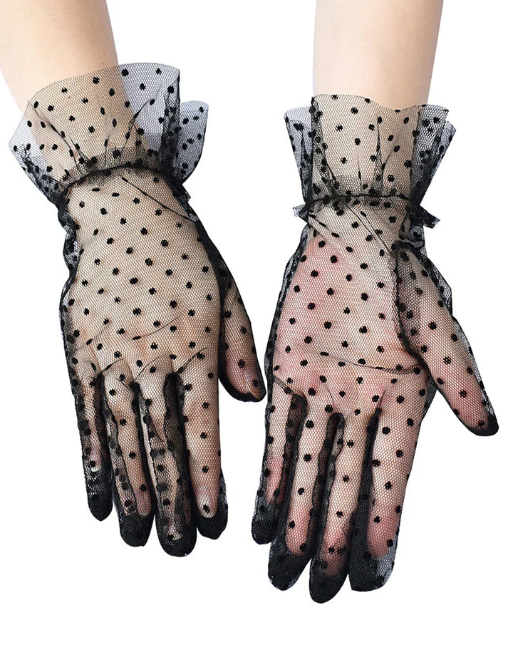 Black Sexy Mesh Gloves With Polka Dots - LushIntimate 