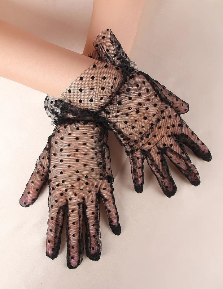 Black Sexy Mesh Gloves With Polka Dots - LushIntimate 