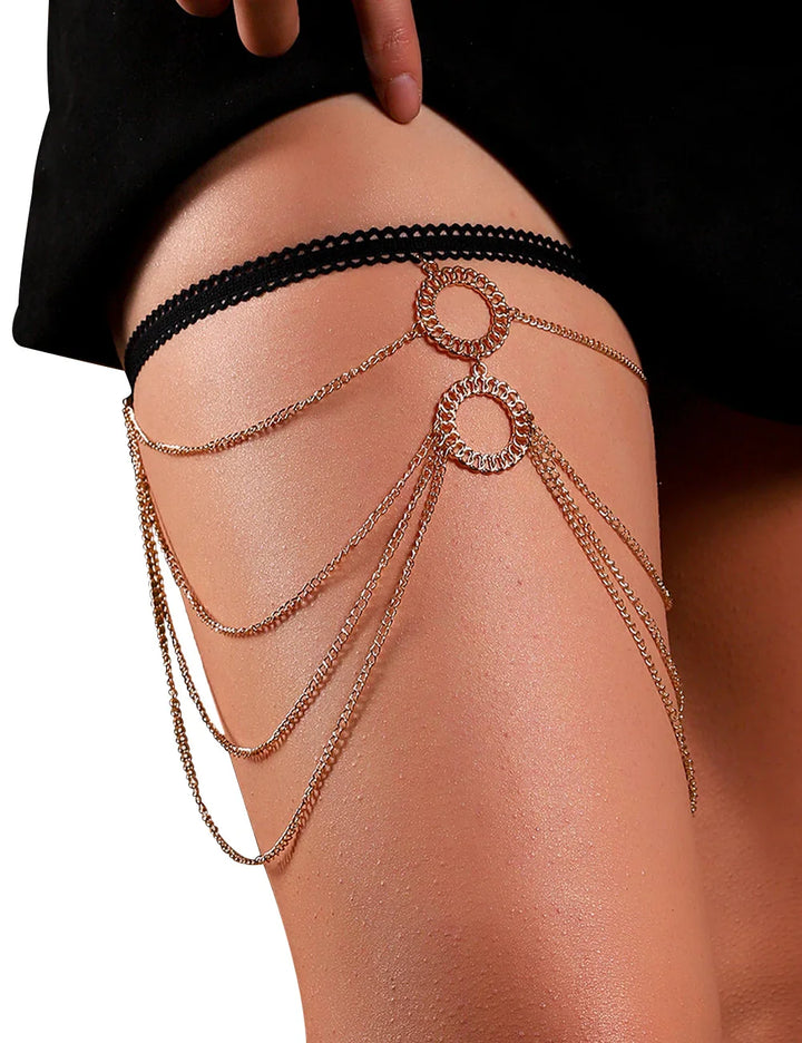 Gold Sexy Four Layers Double Circles Chain Leg Ring - LushIntimate 